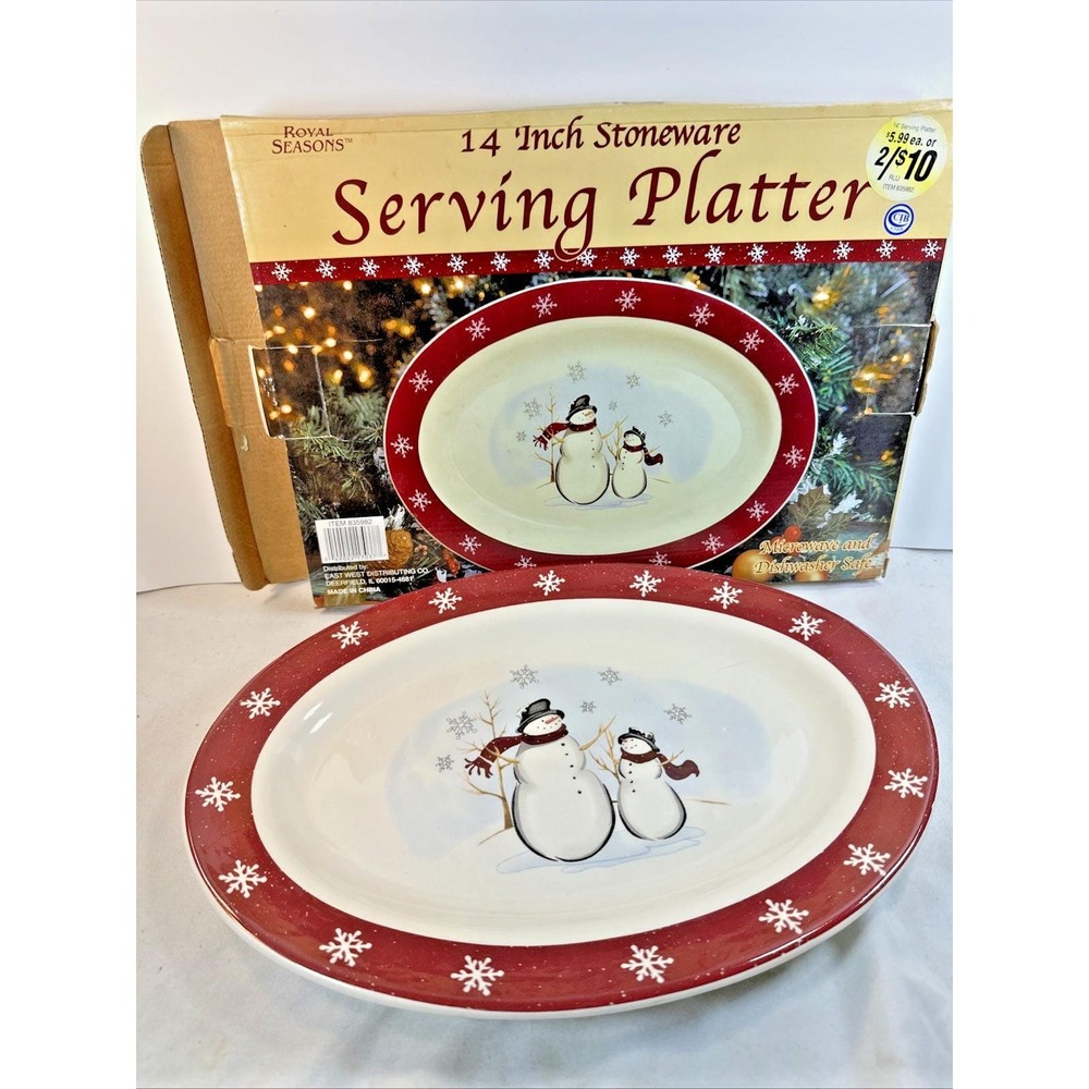 Royal Seasons Stoneware Snowman Snowflake Oval Serving Platter 14" NIB